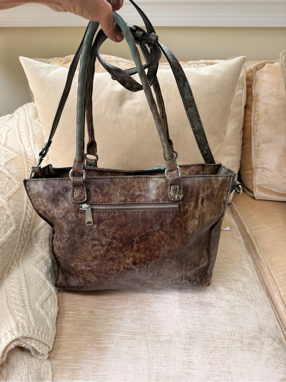 Patricia Nash Large Tooled Leather Turquoise Floral Tote Bag. - Picture 7 of 13